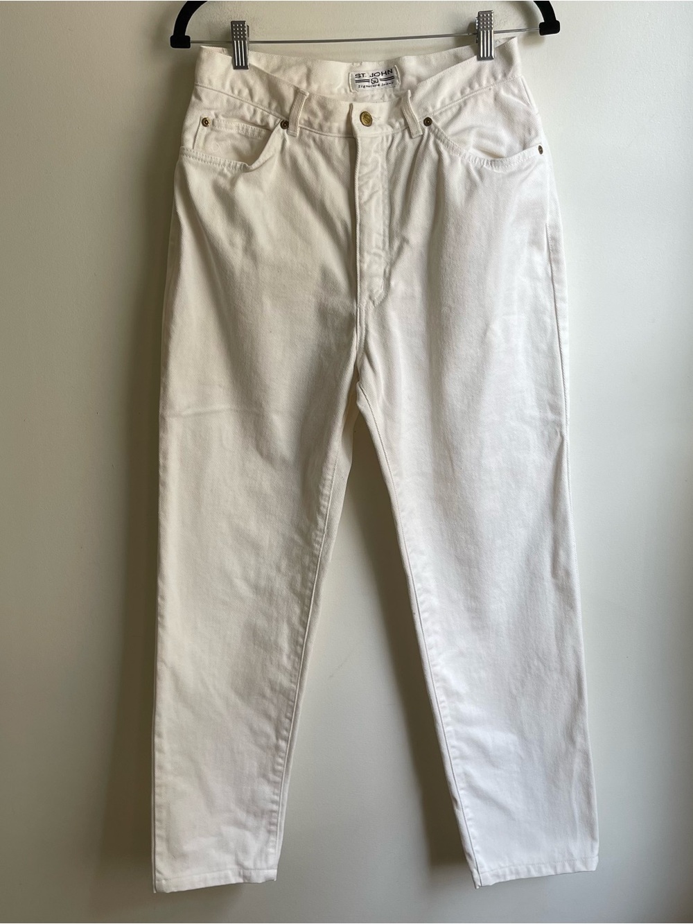 Vintage 1980s St. John White Denim Pants Jeans Straight Leg Made in USA 10 30"